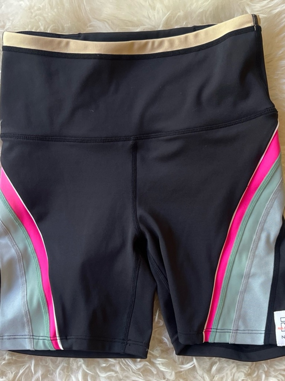 P.E Nation Black Bike Shorts with Pink and Mint Side Panels